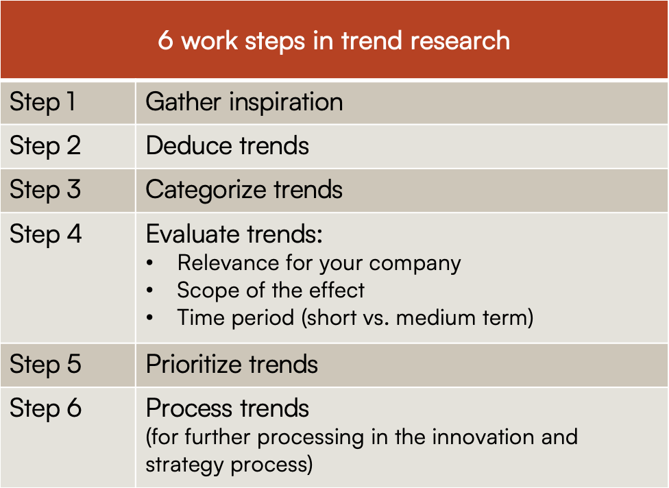 6 work steps in trend research